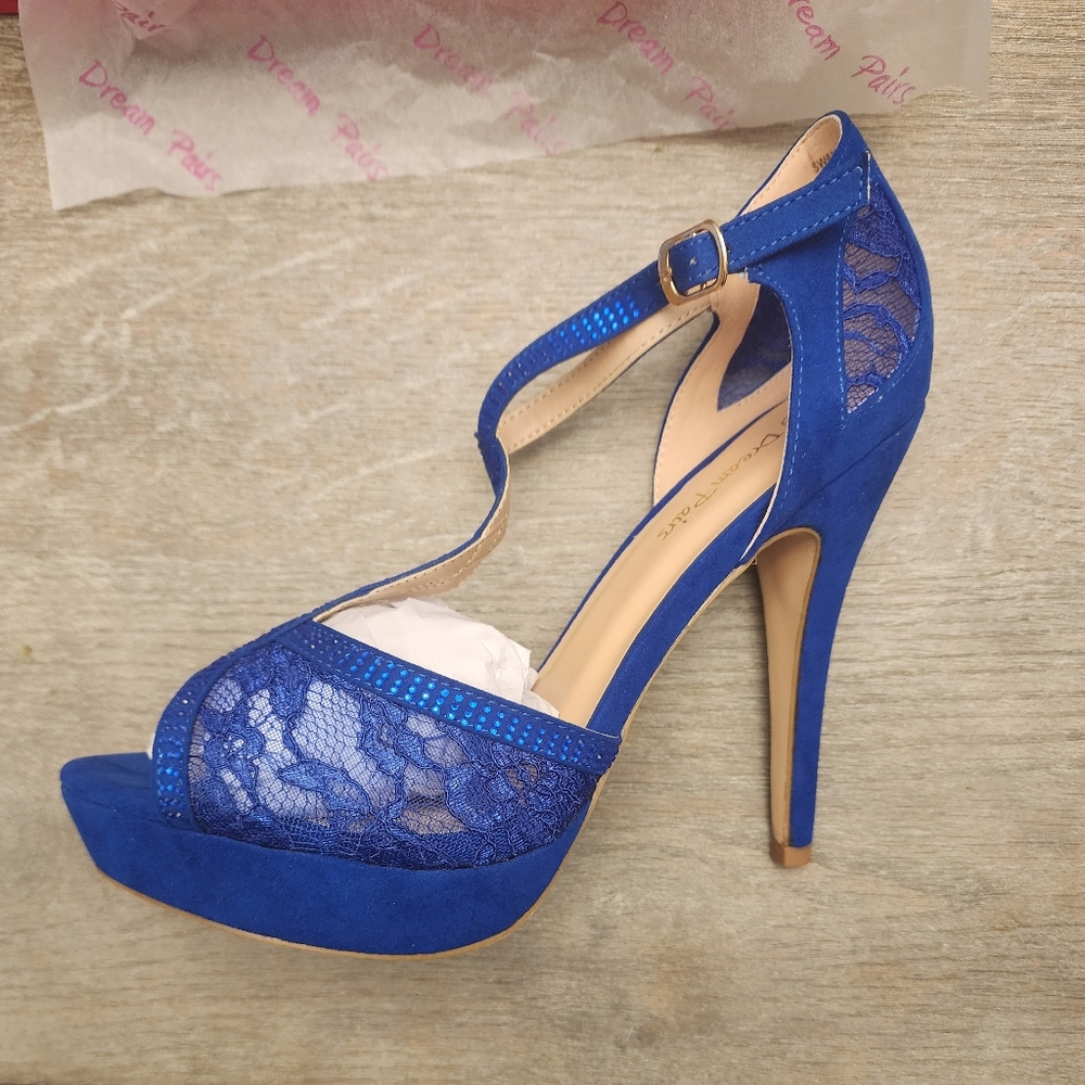Blue Peep Toe Heels with Sparkle